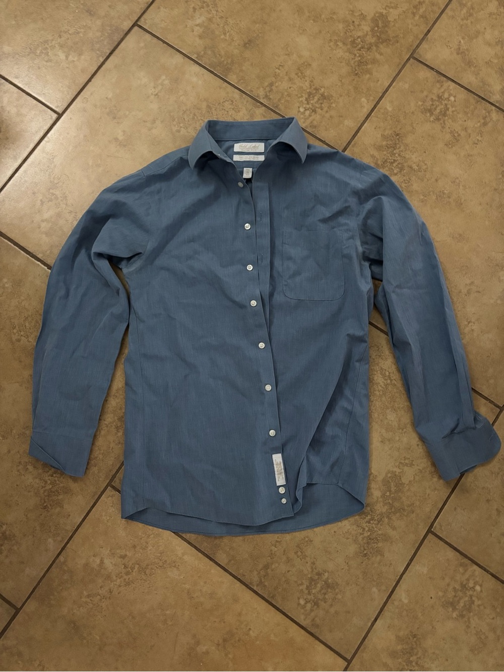 Roundtree & Yorke Men's Slate Blue Button-Down Shirt Slim Fit 15x32